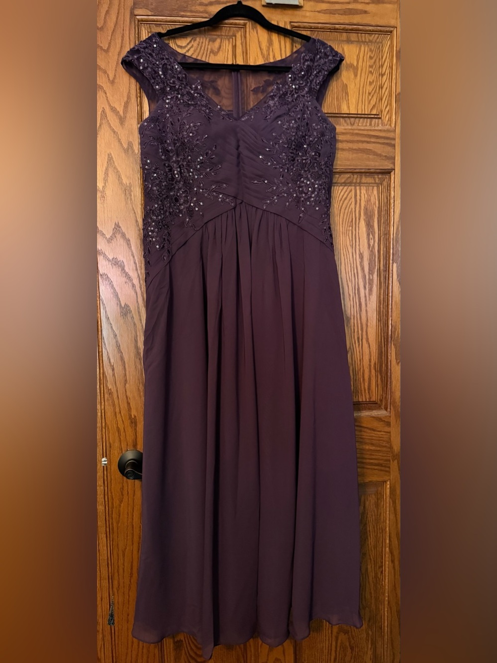 JJs House Deep Plum Beaded Bodice Maxi Dress
